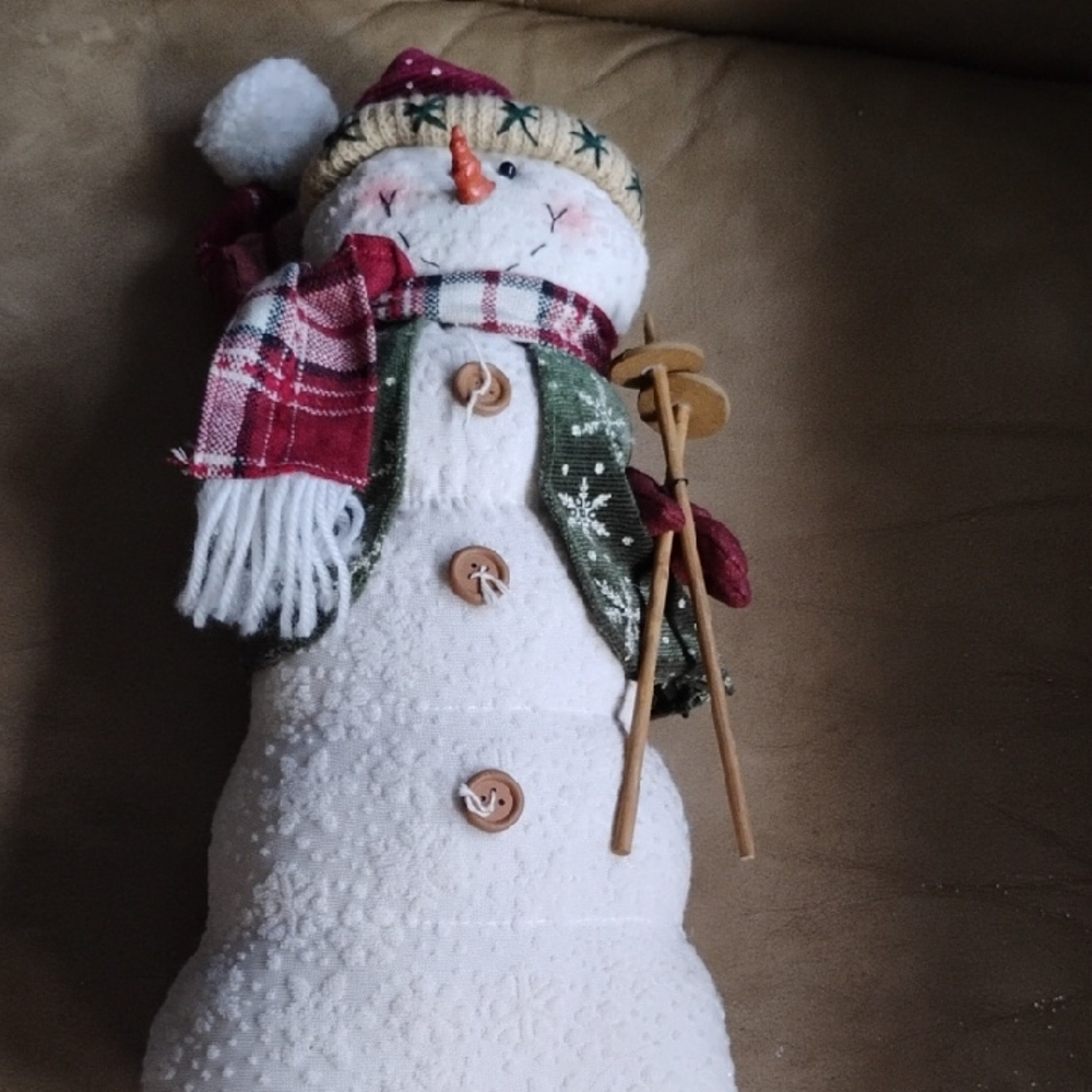 Festive Snowman Plush with Red and Green Scarf